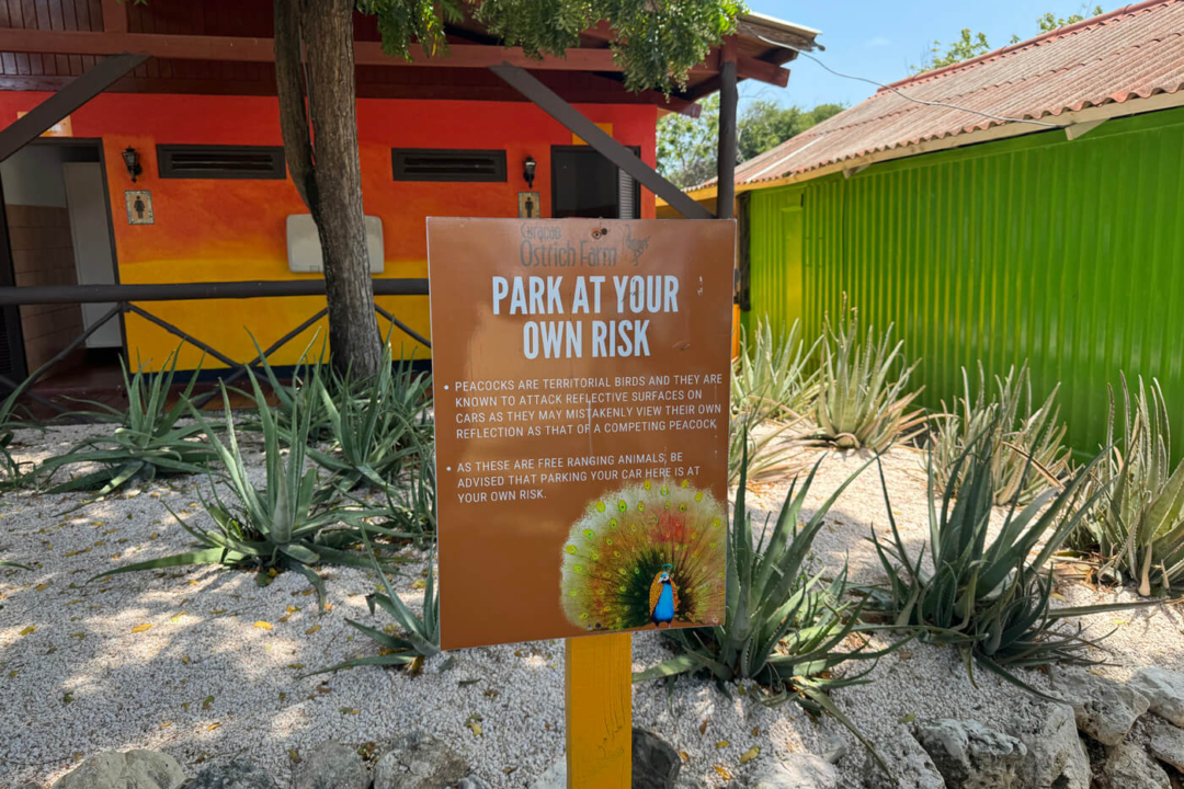 Waarschuwingsbord bij Curacao Ostrich Farm